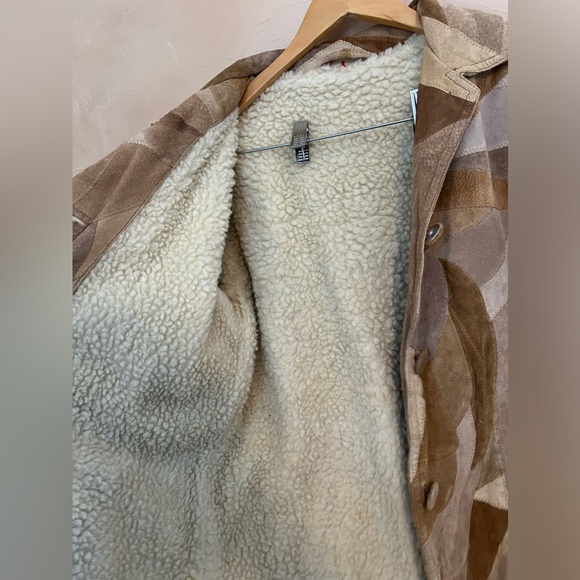 vintage patchwork leather shearling jacket, Suade 90s Scandinavian - Picture 3 of 6